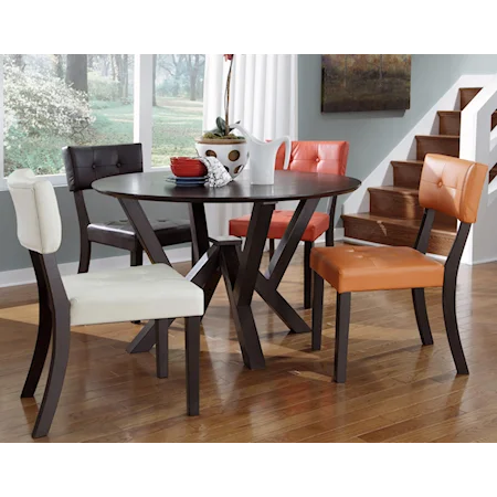 5 Piece Round Table & Faux Leather Chairs Set